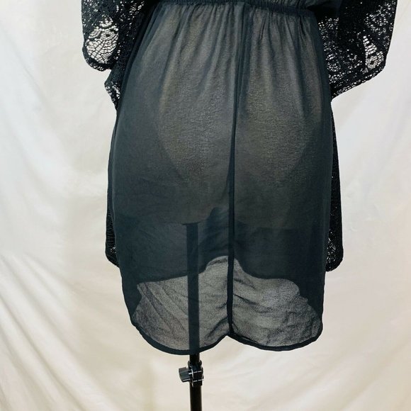 Beach Sheer Cover Up Dress Size Small Black Ruffle VNeck - Picture 8 of 12